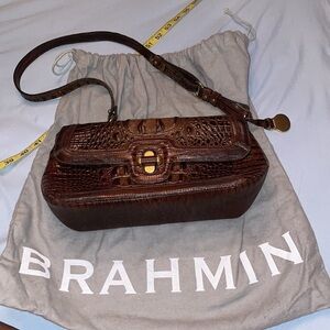 Brahmin Pecan brown leather crossbody shoulder adjustable clutch purse bag